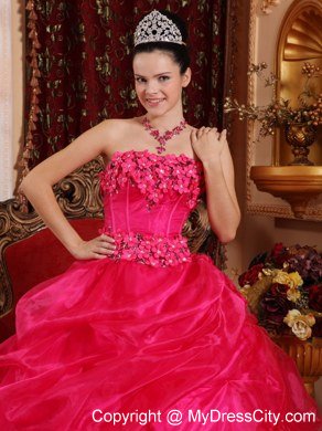 Flowers Strapless Pick Ups Coral Red Cheap Dresses For Sweet 15