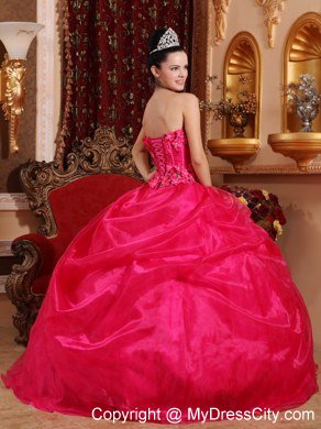 Flowers Strapless Pick Ups Coral Red Cheap Dresses For Sweet 15