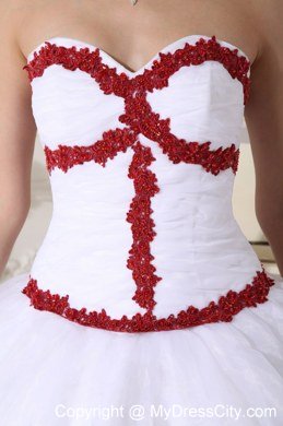 Organza Sweetheart White Quinceanera Dresses With Red Appliques