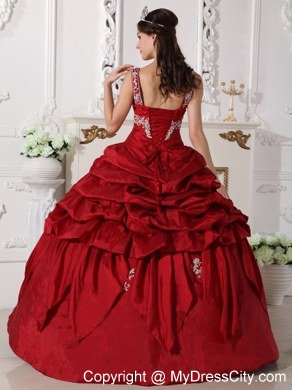 Scoop Neck Appliques Wine Red Quinceanera Gowns With Pick Ups