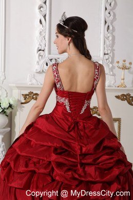 Scoop Neck Appliques Wine Red Quinceanera Gowns With Pick Ups