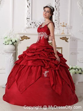 Scoop Neck Appliques Wine Red Quinceanera Gowns With Pick Ups