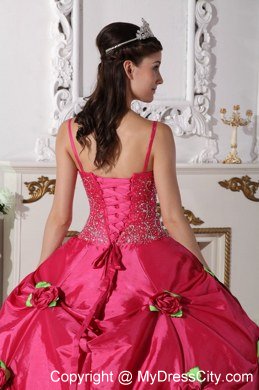 Spaghetti Straps Beaded Flowers Hot Pink 2013 Sweetheart 16 Dresses