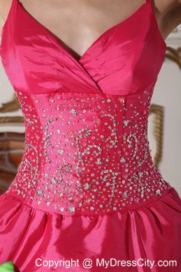 Spaghetti Straps Beaded Flowers Hot Pink 2013 Sweetheart 16 Dresses