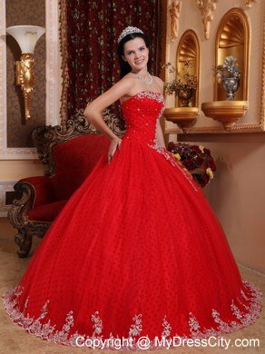 Strapless Appliques With Beading Red Quinceanera Dresses On Sale