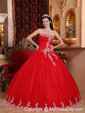 Strapless Appliques With Beading Red Quinceanera Dresses On Sale