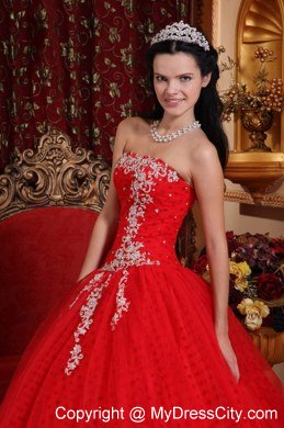 Strapless Appliques With Beading Red Quinceanera Dresses On Sale