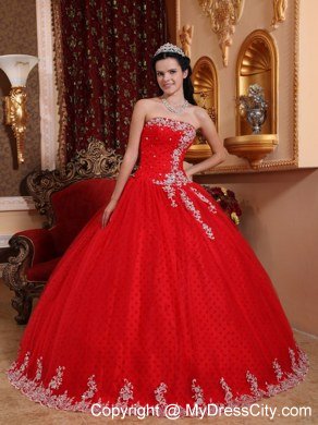 Strapless Appliques With Beading Red Quinceanera Dresses On Sale