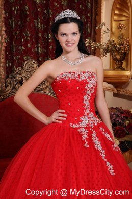 Strapless Appliques With Beading Red Quinceanera Dresses On Sale