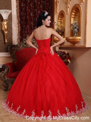 Strapless Appliques With Beading Red Quinceanera Dresses On Sale