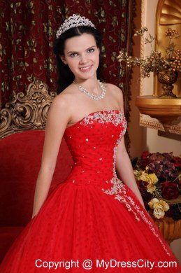 Strapless Appliques With Beading Red Quinceanera Dresses On Sale