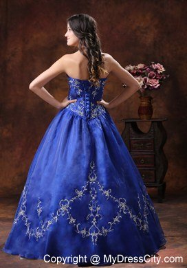 Perfect A-line Halter Embroidery Royal Blue Quninceanera Dresses