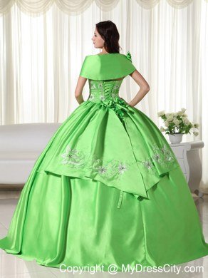 One Shoulder Embroidery Spring Green Quninceanera Gowns For Cheap