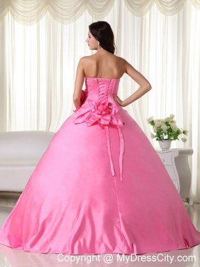 Flowers Embroidery Strapless Rose Pink Quinceanera Gowns For Discount