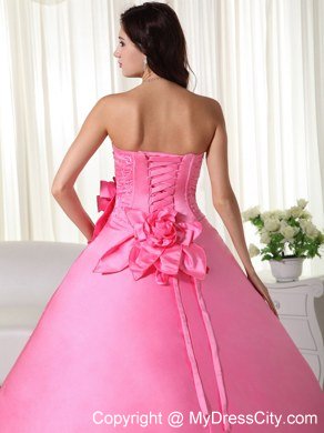 Flowers Embroidery Strapless Rose Pink Quinceanera Gowns For Discount