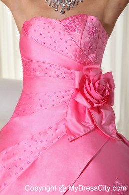 Flowers Embroidery Strapless Rose Pink Quinceanera Gowns For Discount