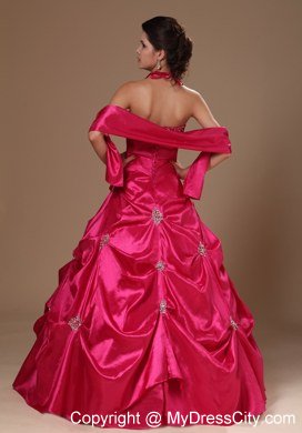 A-line Halter Beaded and Pick Ups Hot Pink Dresses For Sweet 16