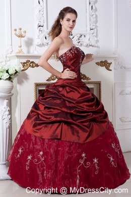 Strapless Embroidery Flowers Wine Red Quinceanera Gowns For 2013