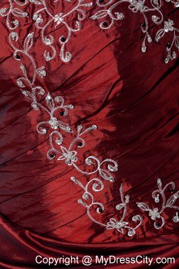 Strapless Embroidery Flowers Wine Red Quinceanera Gowns For 2013