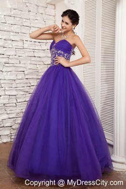 Beaded Sweetheart A-line Tulle Purple Sweet 16 Dresses For Cheap