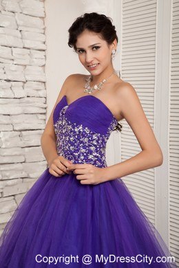 Beaded Sweetheart A-line Tulle Purple Sweet 16 Dresses For Cheap