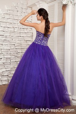 Beaded Sweetheart A-line Tulle Purple Sweet 16 Dresses For Cheap