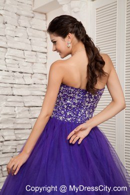 Beaded Sweetheart A-line Tulle Purple Sweet 16 Dresses For Cheap