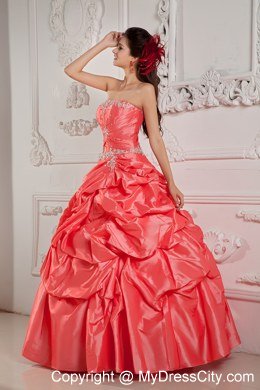 Strapless Appliques and Pick Ups Watermelon Red Quinceanera Gowns