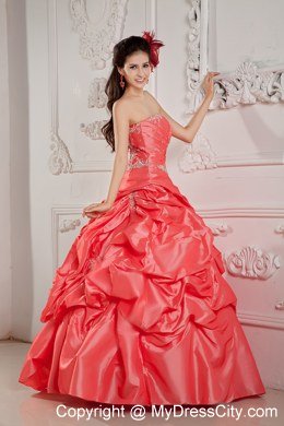 Strapless Appliques and Pick Ups Watermelon Red Quinceanera Gowns