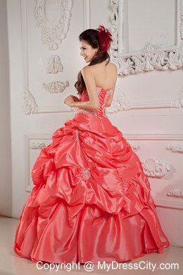 Strapless Appliques and Pick Ups Watermelon Red Quinceanera Gowns