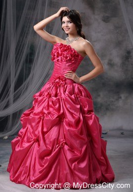 Flowers Strapless Pick Ups Coral Red Dresses For Sweet 16 Dresses