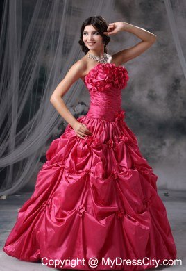 Flowers Strapless Pick Ups Coral Red Dresses For Sweet 16 Dresses