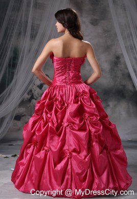 Flowers Strapless Pick Ups Coral Red Dresses For Sweet 16 Dresses