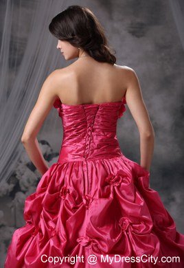 Flowers Strapless Pick Ups Coral Red Dresses For Sweet 16 Dresses