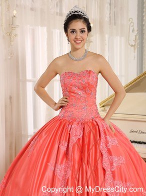 Sweetheart Appliques With Beading Watermelon Quninceanera Dresses