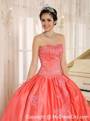 Sweetheart Appliques With Beading Watermelon Quninceanera Dresses