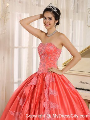 Sweetheart Appliques With Beading Watermelon Quninceanera Dresses