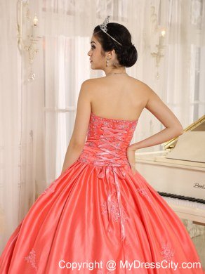 Sweetheart Appliques With Beading Watermelon Quninceanera Dresses