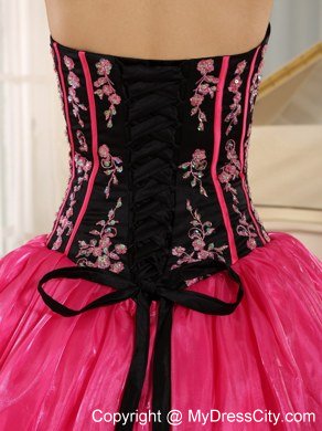 Strapless Pick Ups Black Appliques Hot Pink 2013 Quinceanera Dresses