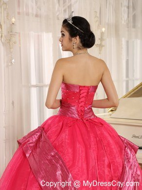 Beaded Strapless Organza Coral Red Quinceanera Gowns For Cheap