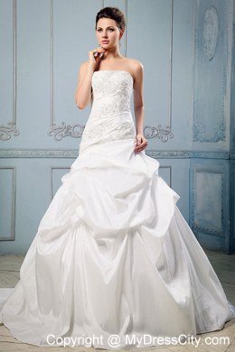 A-line Pick-ups and Appliques Strapless Wedding Anniversary Dress