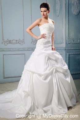 A-line Pick-ups and Appliques Strapless Wedding Anniversary Dress