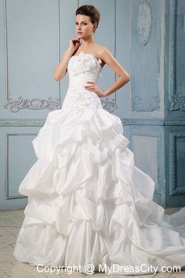 Taffeta Wedding Gowns With Hand Made Flowers and Pick-ups