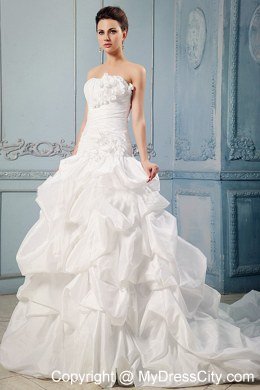 Taffeta Wedding Gowns With Hand Made Flowers and Pick-ups