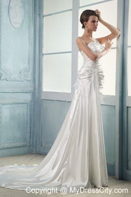 Appliques and Beading Wedding Dress With One Shoulder Ruching