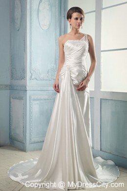 Appliques and Beading Wedding Dress With One Shoulder Ruching