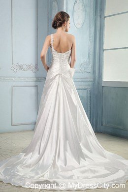 Appliques and Beading Wedding Dress With One Shoulder Ruching