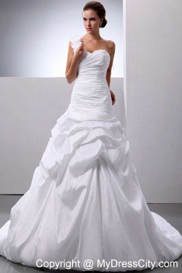 One Shoulder Ruches Court Train Wedding Dress with Pick-ups