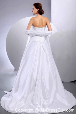 Appliques and Ruching Court Train Wedding Dress with Hand Made Flowers Wrap