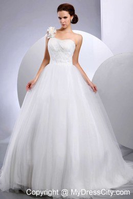 Custom Made Hand Made Flower One Shoulder Bridal Dress with Court Train